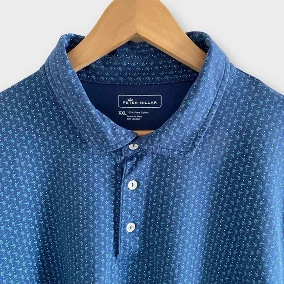 PETER MILLAR 100% Pima Cotton Blue Polo Shirt Sz XXL - Picture 2 of 7